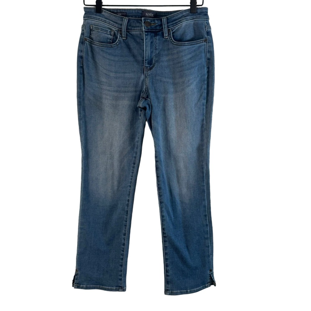 NYDJ Sheri Slim Womens Crop Jeans Medium Wash Stretch Mid Rise Sz 4 Petite